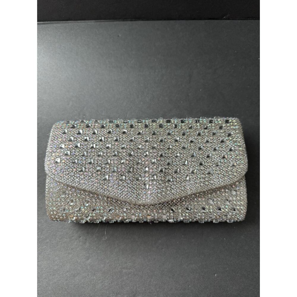 D'Margeaux Mink Rhinestone Evening Bag Clutch Shoulder Chain Silver Formal New